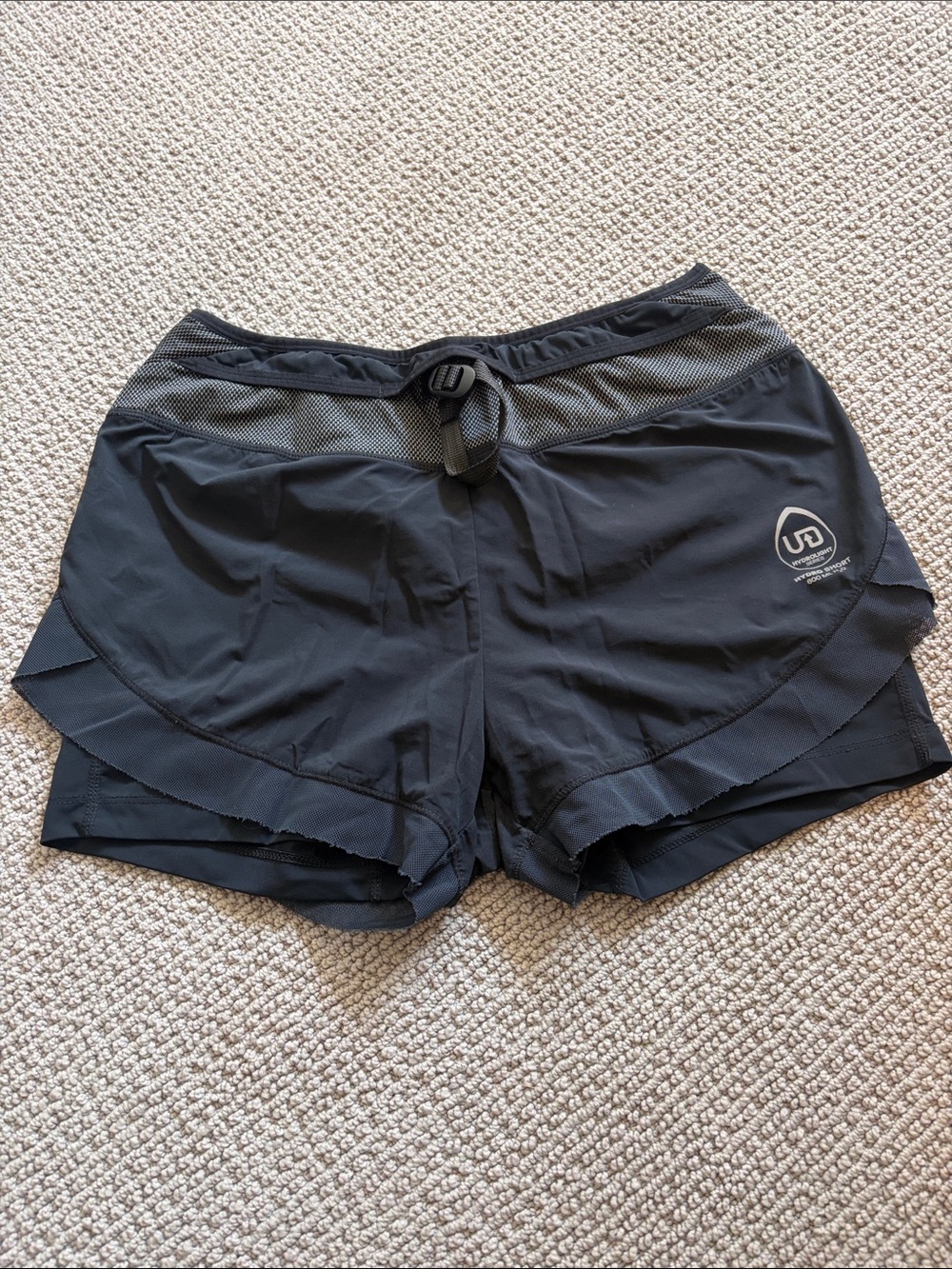 Women's Black Layered Athletic Shorts with Mesh Waistband